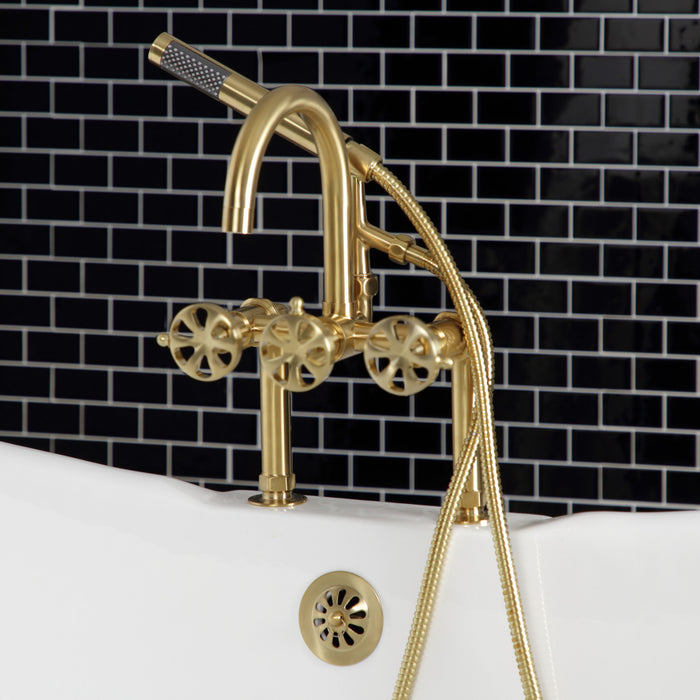 Belknap AE8107RX Three-Handle 2-Hole Deck Mount Clawfoot Tub Faucet with Hand Shower, Brushed Brass