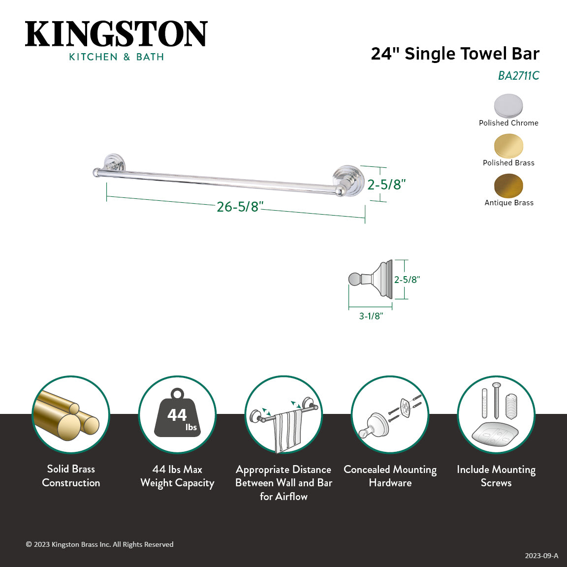 Kingston Brass Milano BA2711AB 24-Inch Towel Bar, Antique Brass
