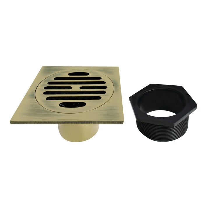 Watercourse BSF4262AB 4-Inch Square Grid Shower Drain with Hair Catcher, Antique Brass