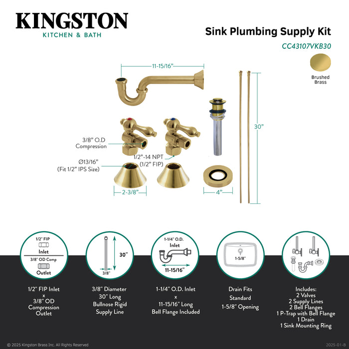 Trimscape CC43107VKB30 Traditional Plumbing Sink Trim Kit with P-Trap and Drain, Brushed Brass