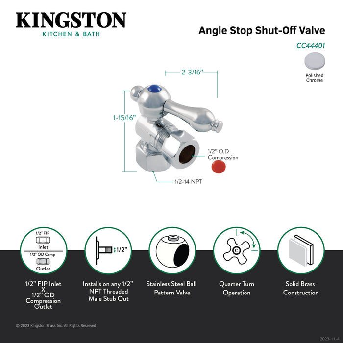 Vintage CC44401 1/2-Inch FIP x 1/2-Inch O.D. Comp Quarter-Turn Angle Shut-Off Valve, Polished Chrome