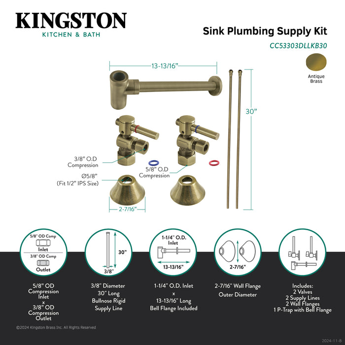 Trimscape CC53303DLLKB30 Modern Plumbing Sink Trim Kit with Bottle Trap, Antique Brass