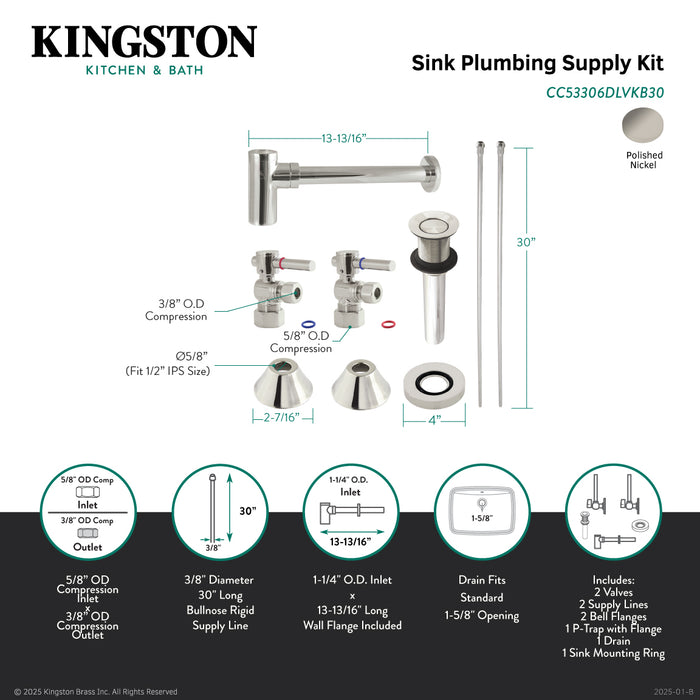 Trimscape CC53306DLVKB30 Modern Plumbing Sink Trim Kit with Bottle Trap and Drain, Polished Nickel