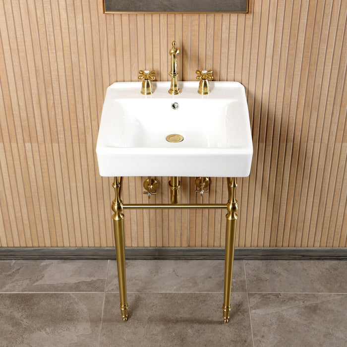 CKVPB2018W87 20-Inch Porcelain Console Sink Set with Widespread Bathroom Faucet and Plumbing Trim Kit (8-Inch, 3 Hole), White/Brushed Brass