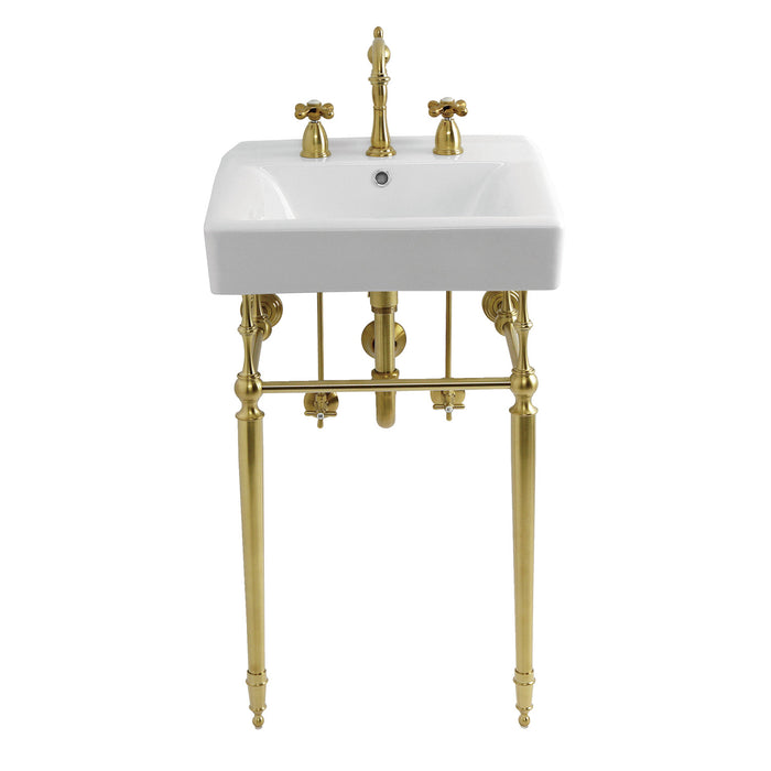 CKVPB2018W87 20-Inch Porcelain Console Sink Set with Widespread Bathroom Faucet and Plumbing Trim Kit (8-Inch, 3 Hole), White/Brushed Brass