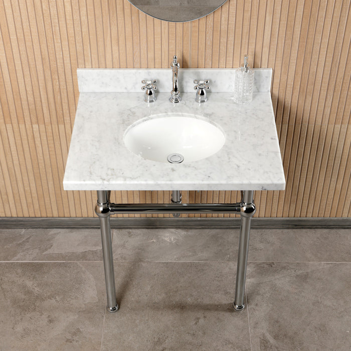 CKVPB3030MB1 30-Inch Carrara Marble Console Sink Set with Widespread Bathroom Faucet and Plumbing Trim Kit (8-Inch, 3 Hole), Carrara Marble/Polished Chrome