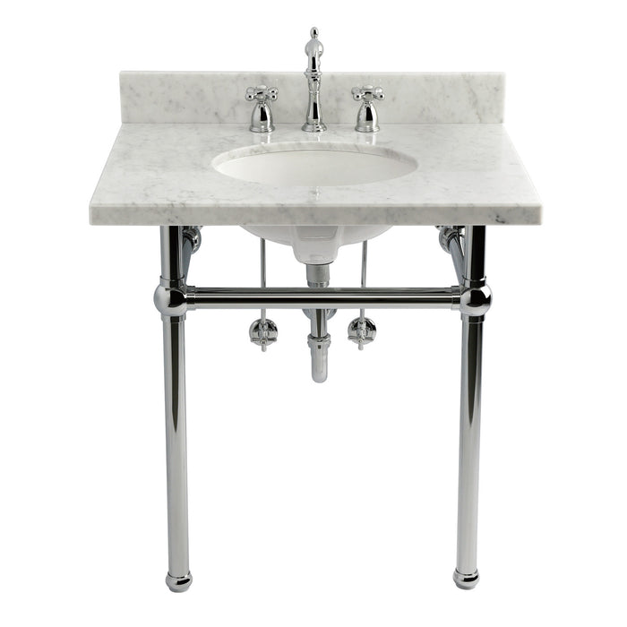 CKVPB3030MB1 30-Inch Carrara Marble Console Sink Set with Widespread Bathroom Faucet and Plumbing Trim Kit (8-Inch, 3 Hole), Carrara Marble/Polished Chrome