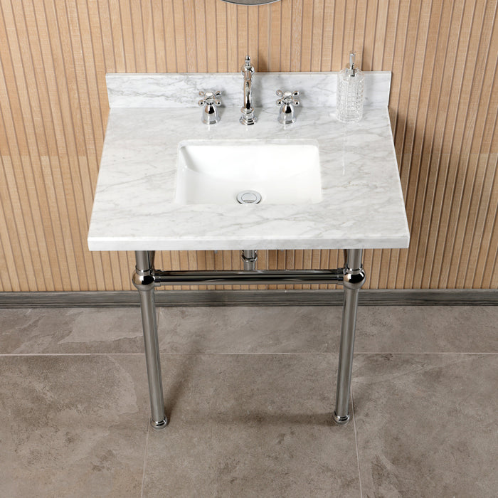 CKVPB3030MBSQ1 30-Inch Carrara Marble Console Sink Set with Widespread Bathroom Faucet and Plumbing Trim Kit (8-Inch, 3 Hole), Carrara Marble/Polished Chrome