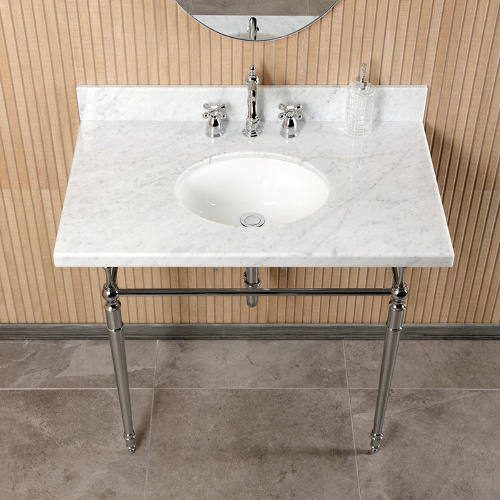 CKVPB3622M81 36-Inch Carrara Marble Console Sink Set with Widespread Bathroom Faucet and Plumbing Trim Kit (8-Inch, 3 Hole), Marble White/Polished Chrome