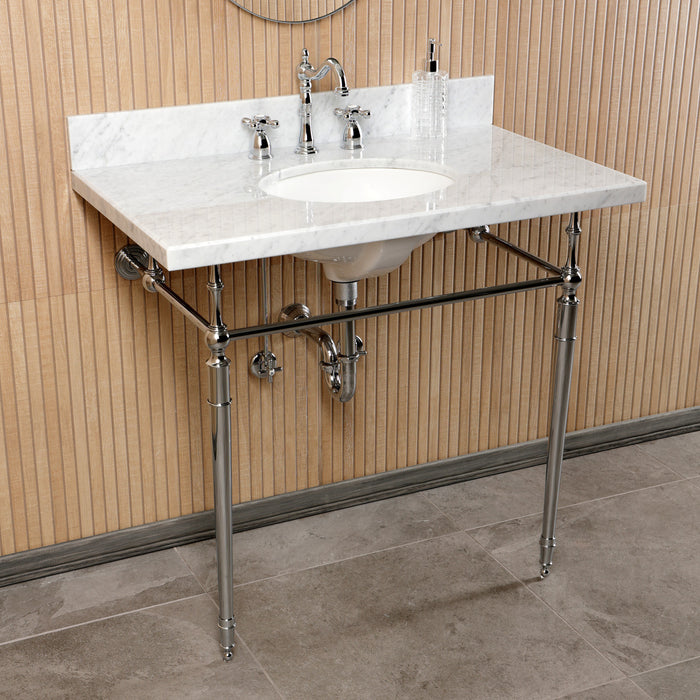 CKVPB3622M81 36-Inch Carrara Marble Console Sink Set with Widespread Bathroom Faucet and Plumbing Trim Kit (8-Inch, 3 Hole), Marble White/Polished Chrome