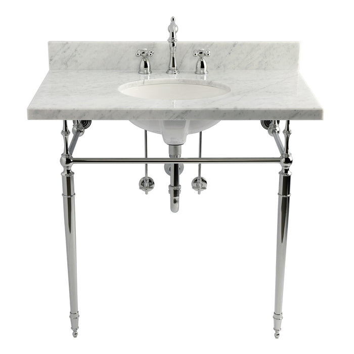 CKVPB3622M81 36-Inch Carrara Marble Console Sink Set with Widespread Bathroom Faucet and Plumbing Trim Kit (8-Inch, 3 Hole), Marble White/Polished Chrome