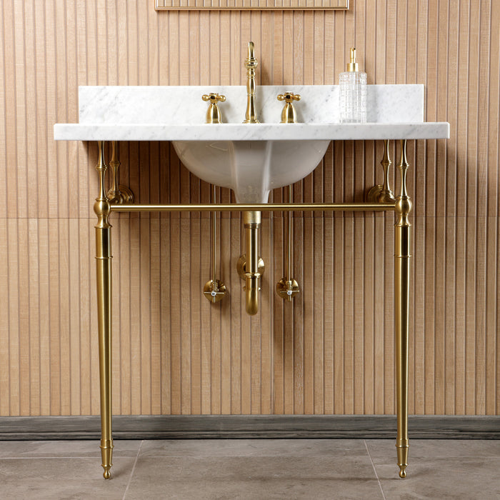 CKVPB3622M87 36-Inch Carrara Marble Console Sink Set with Widespread Bathroom Faucet and Plumbing Trim Kit (8-Inch, 3 Hole), Marble White/Brushed Brass