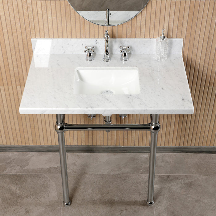 CKVPB36MBSQ1 36-Inch Carrara Marble Console Sink Set with Widespread Bathroom Faucet and Plumbing Trim Kit (8-Inch, 3 Hole), Carrara Marble/Polished Chrome