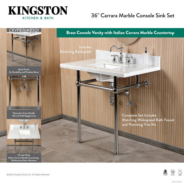 CKVPB36MBSQ7 36-Inch Carrara Marble Console Sink Set with Widespread Bathroom Faucet and Plumbing Trim Kit (8-Inch, 3 Hole), Carrara Marble/Brushed Brass