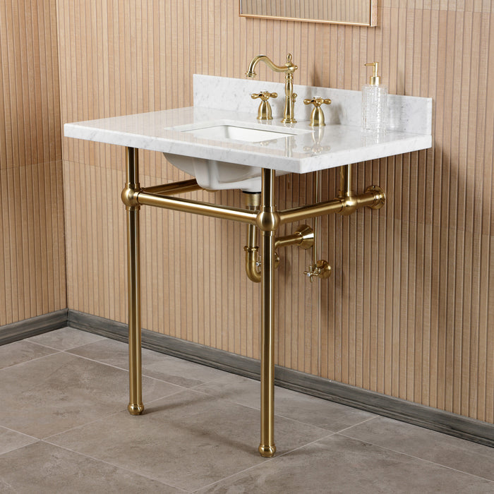 CKVPB36MBSQ7 36-Inch Carrara Marble Console Sink Set with Widespread Bathroom Faucet and Plumbing Trim Kit (8-Inch, 3 Hole), Carrara Marble/Brushed Brass