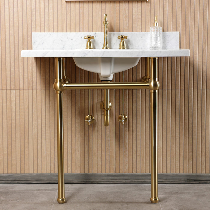 CKVPB36MBSQ7 36-Inch Carrara Marble Console Sink Set with Widespread Bathroom Faucet and Plumbing Trim Kit (8-Inch, 3 Hole), Carrara Marble/Brushed Brass