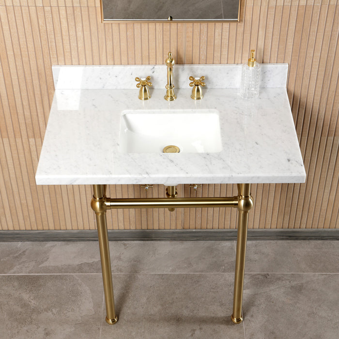 CKVPB36MBSQ7 36-Inch Carrara Marble Console Sink Set with Widespread Bathroom Faucet and Plumbing Trim Kit (8-Inch, 3 Hole), Carrara Marble/Brushed Brass