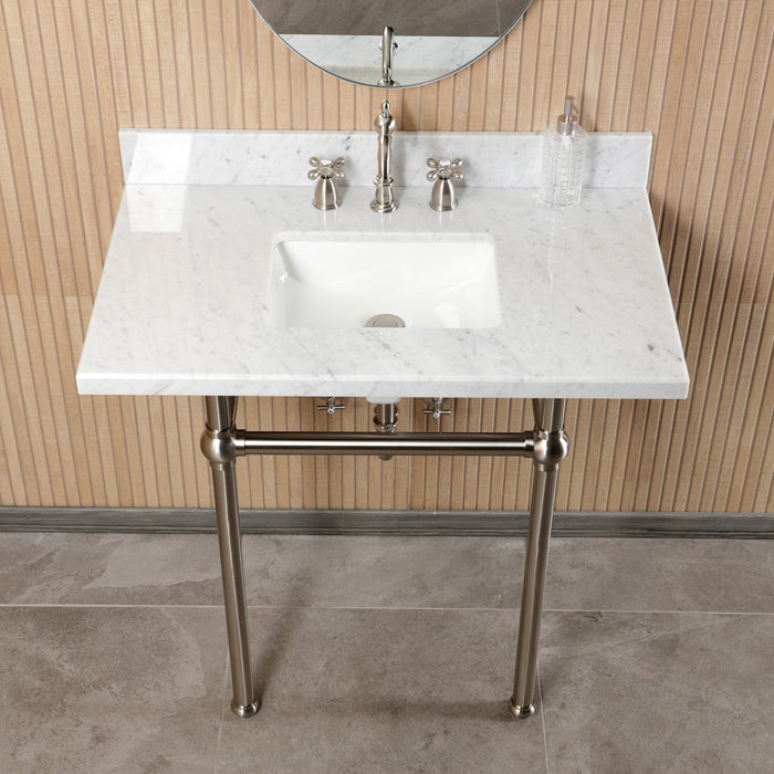 CKVPB36MBSQ8 36-Inch Carrara Marble Console Sink Set with Widespread Bathroom Faucet and Plumbing Trim Kit (8-Inch, 3 Hole), Carrara Marble/Brushed Nickel