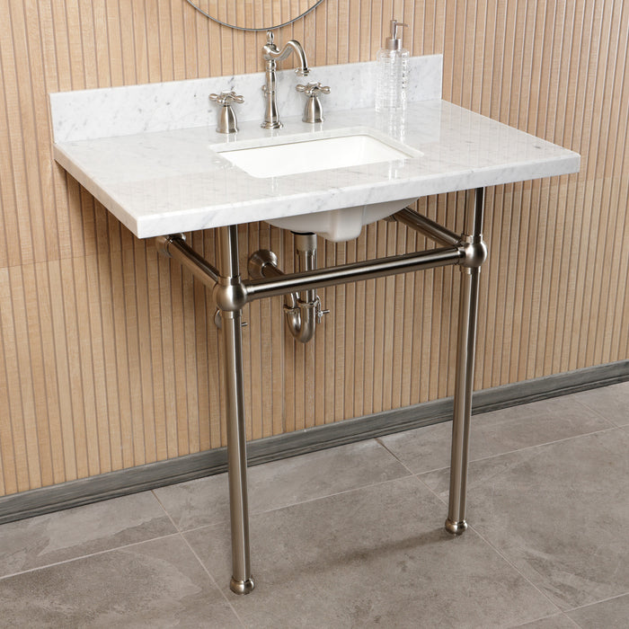 CKVPB36MBSQ8 36-Inch Carrara Marble Console Sink Set with Widespread Bathroom Faucet and Plumbing Trim Kit (8-Inch, 3 Hole), Carrara Marble/Brushed Nickel