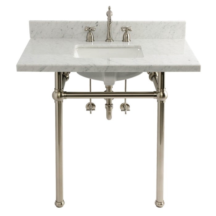 CKVPB36MBSQ8 36-Inch Carrara Marble Console Sink Set with Widespread Bathroom Faucet and Plumbing Trim Kit (8-Inch, 3 Hole), Carrara Marble/Brushed Nickel