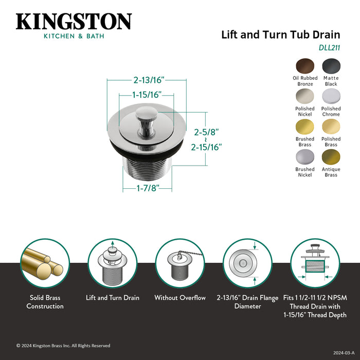 Trimscape DLL212 Brass Lift and Turn Tub Drain, Polished Brass