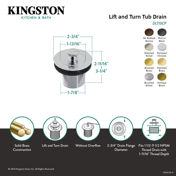 Made To Match DLT15AB 1-1/2-Inch Lift and Turn Tub Drain with 1-1/2-Inch Body Thread, Antique Brass