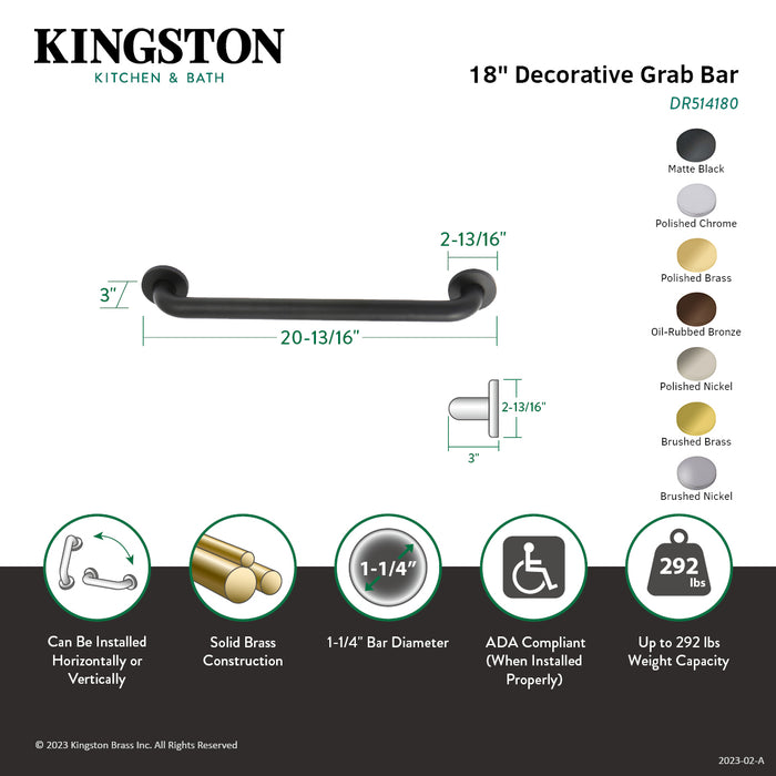 Meridian Thrive In Place DR514188 18-Inch x 1-1/4-Inch O.D. Brass ADA Grab Bar, Brushed Nickel