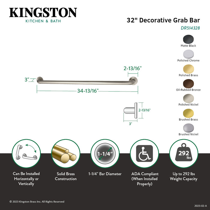 Meridian Thrive In Place DR514328 32-Inch x 1-1/4-Inch O.D. Brass ADA Grab Bar, Brushed Nickel