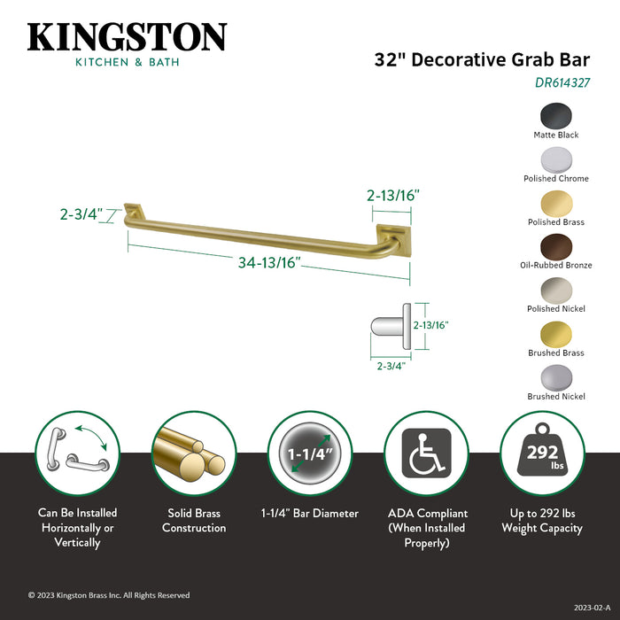 Claremont Thrive In Place DR614326 32-Inch x 1-1/4-Inch O.D. Brass Decorative Grab Bar, Polished Nickel