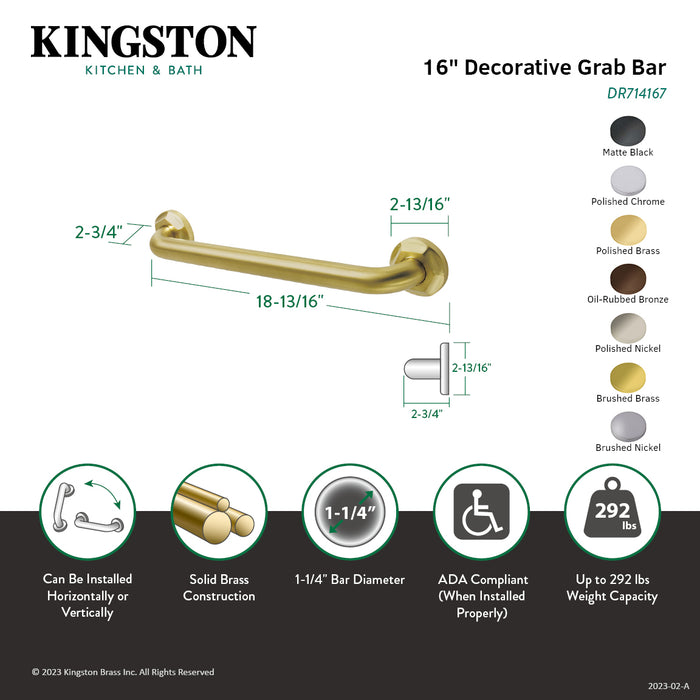 Metropolitan Thrive In Place DR714168 16-Inch x 1-1/4 Inch O.D Grab Bar, Brushed Nickel