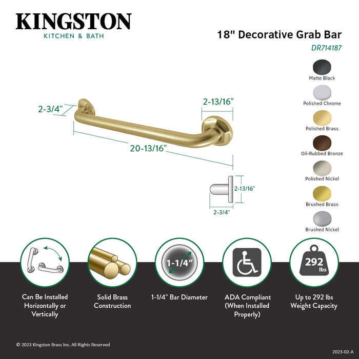 Metropolitan Thrive In Place DR714187 18-Inch x 1-1/4-Inch O.D. Brass Decorative Grab Bar, Brushed Brass