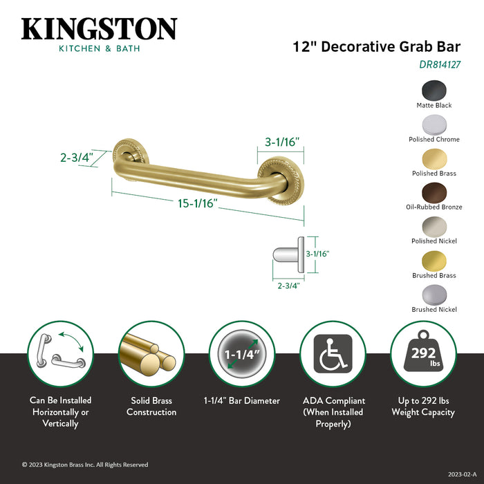 Laurel Thrive In Place DR814122 12-Inch x 1-1/4 Inch O.D Grab Bar, Polished Brass