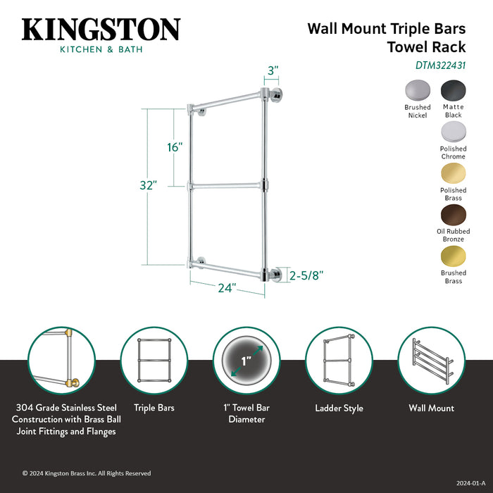 Gallant DTM322437 24-Inch Wall Mount 3-Bar Towel Rack, Brushed Brass