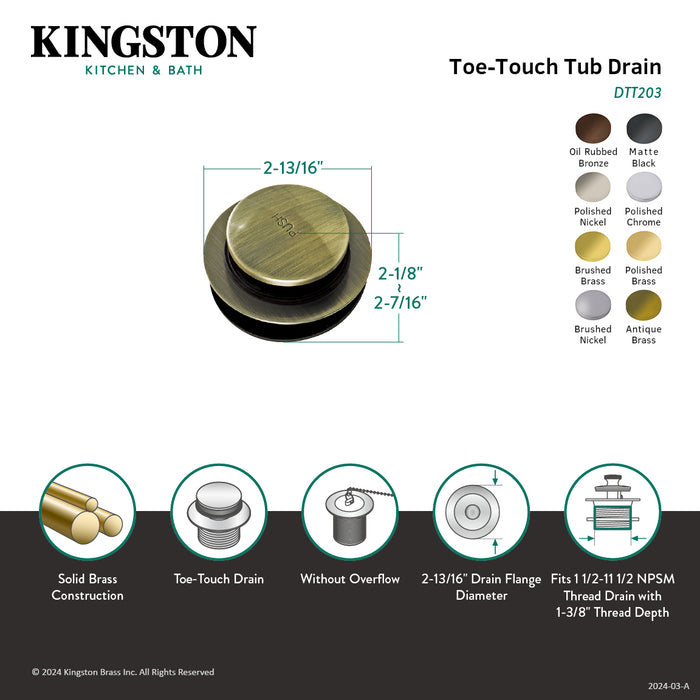 Made To Match DTT200MB Brass Toe Touch Tub Drain, Matte Black