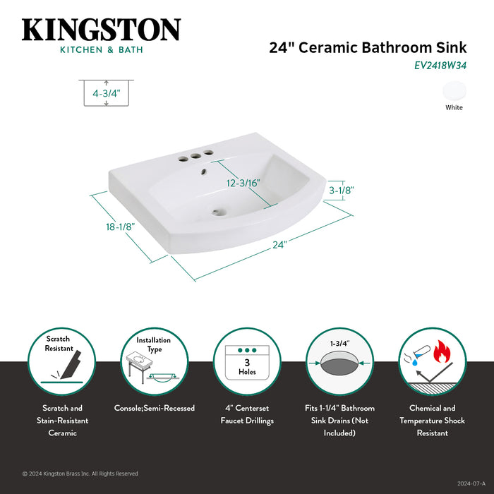 Inflection EV2418W34 24-Inch Ceramic Bathroom Sink (4-Inch, 3-Hole), White