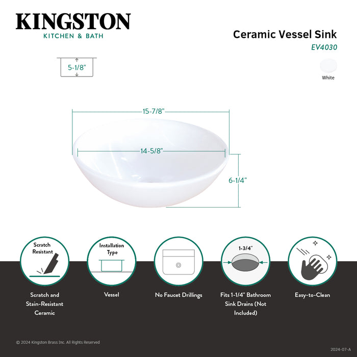 Serene EV4030 Ceramic Round Vessel Sink, White