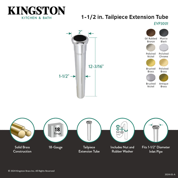 Century EVP3007 1-1/2" x 12" Brass Slip Joint Tailpiece Extension Tube, Brushed Brass