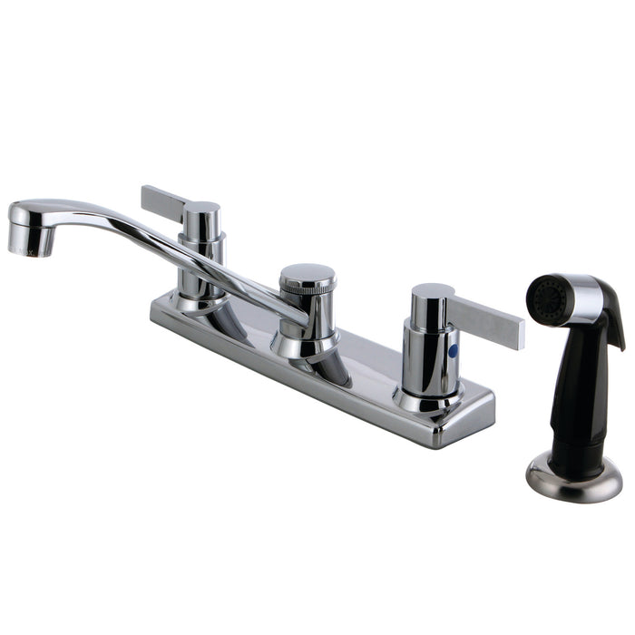 NuvoFusion FB2122NDL Two-Handle 4-Hole 8" Centerset Kitchen Faucet with Side Sprayer, Polished Chrome