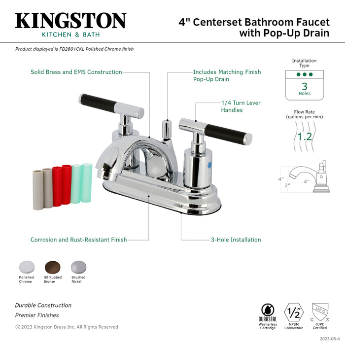 Kaiser FB2605CKL Two-Handle 3-Hole Deck Mount 4" Centerset Bathroom Faucet with Plastic Pop-Up, Oil Rubbed Bronze