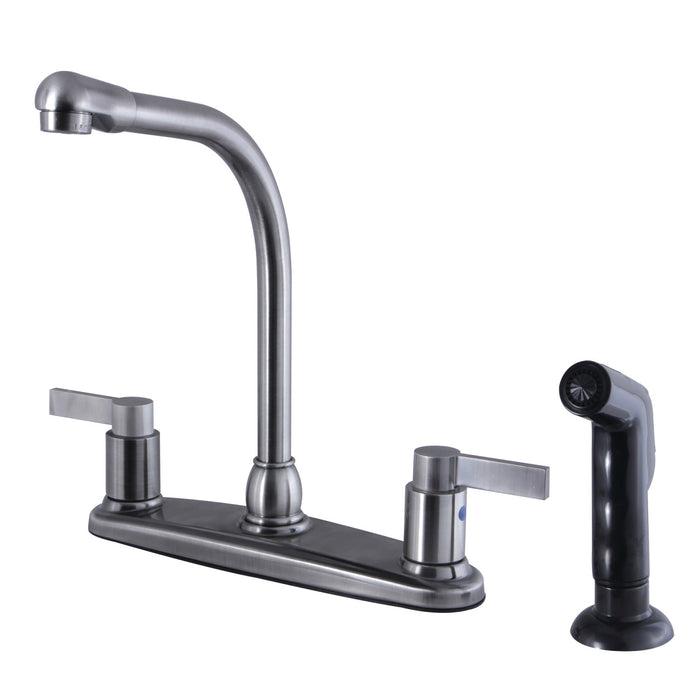 NuvoFusion FB2754NDLSP Two-Handle 4-Hole 8" Centerset Kitchen Faucet with Side Sprayer, Black Stainless