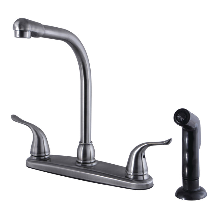 Yosemite FB2754YLSP Two-Handle 4-Hole 8" Centerset Kitchen Faucet with Side Sprayer, Black Stainless