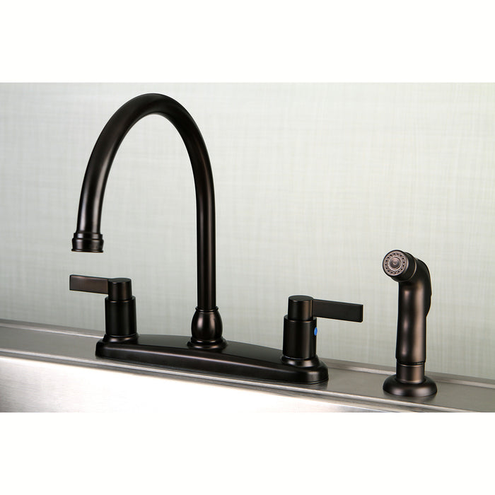 NuvoFusion FB2795NDLSP Two-Handle 4-Hole 8" Centerset Kitchen Faucet with Side Sprayer, Oil Rubbed Bronze