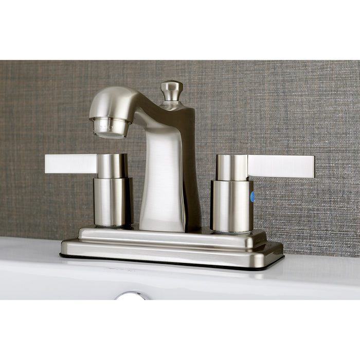 NuvoFusion FB4648NDL Double-Handle 3-Hole Deck Mount 4-Inch Centerset Bathroom Faucet with Pop-Up Drain, Brushed Nickel