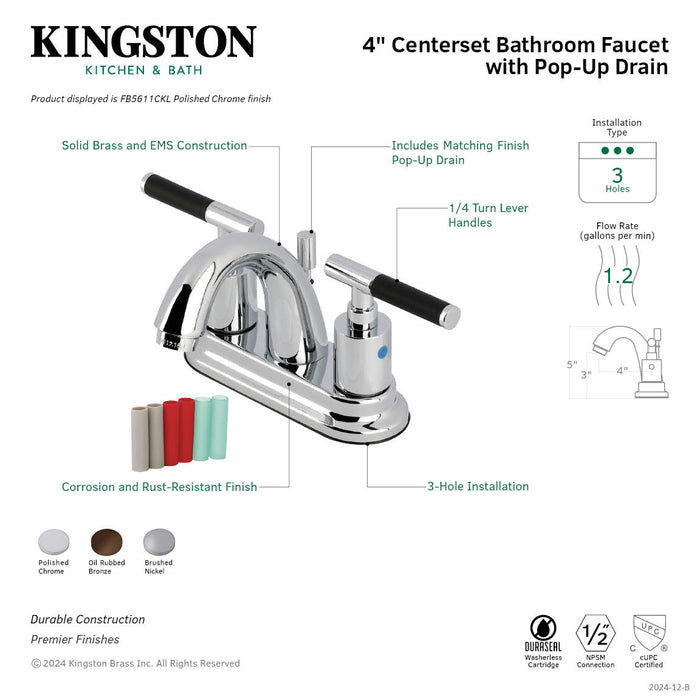 Kaiser FB5611CKL Double-Handle 3-Hole Deck Mount 4-Inch Centerset Bathroom Faucet with Pop-Up Drain, Polished Chrome