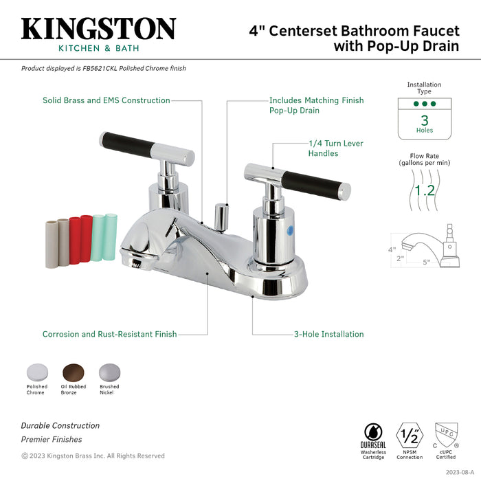 Kaiser FB5628CKL Double-Handle 3-Hole Deck Mount 4-Inch Centerset Bathroom Faucet with Pop-Up Drain, Brushed Nickel