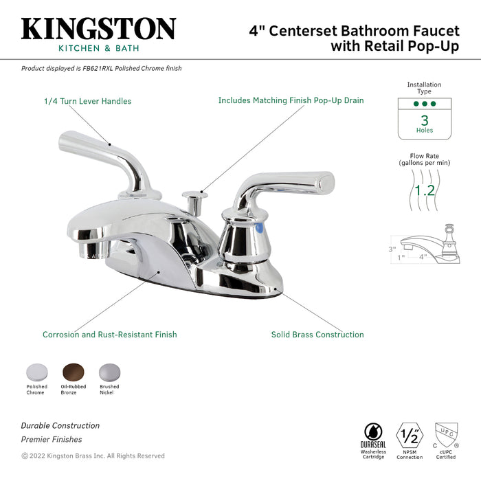 Restoration FB625RXL Two-Handle 3-Hole Deck Mount 4" Centerset Bathroom Faucet with Plastic Pop-Up, Oil Rubbed Bronze