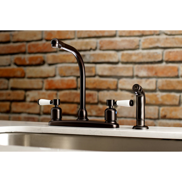 Paris FB755DPLSP Two-Handle 4-Hole 8" Centerset Kitchen Faucet with Side Sprayer, Oil Rubbed Bronze