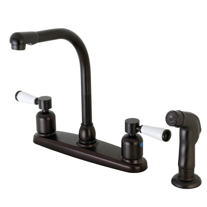 Paris FB755DPLSP Two-Handle 4-Hole 8" Centerset Kitchen Faucet with Side Sprayer, Oil Rubbed Bronze