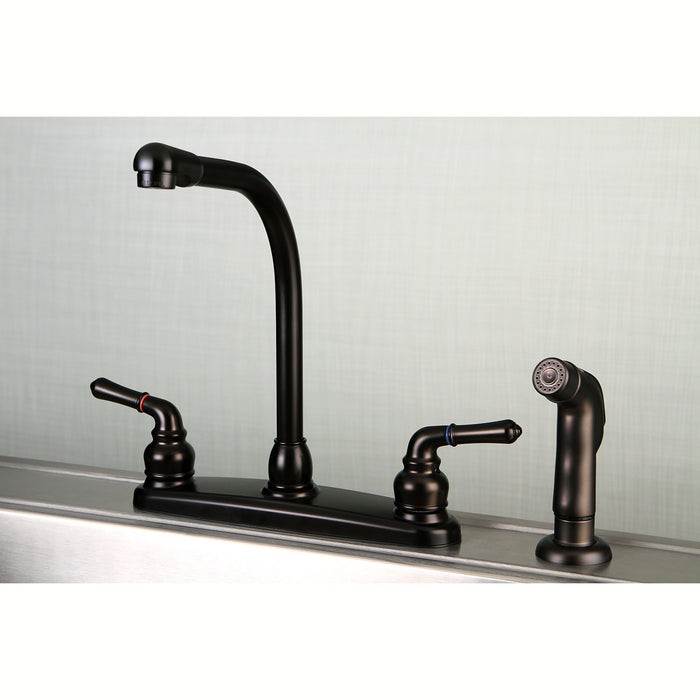 Americana FB755SP Two-Handle 4-Hole 8" Centerset Kitchen Faucet with Side Sprayer, Oil Rubbed Bronze