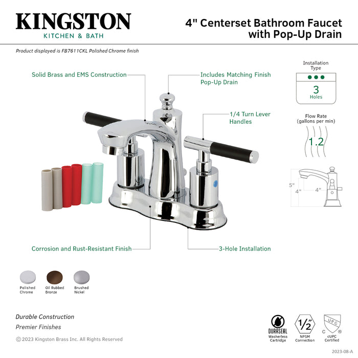 Kaiser FB7611CKL Double-Handle 3-Hole Deck Mount 4-Inch Centerset Bathroom Faucet with Pop-Up Drain, Polished Chrome